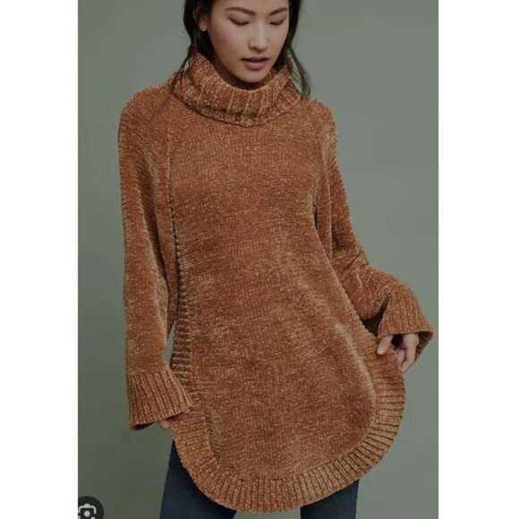 Anthropologie Moth Benilda Chenille Tunic Oversized Turtleneck Sweater - Picture 2 of 12
